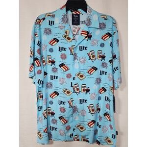 Miller lite short sleeve button up shirt size Small